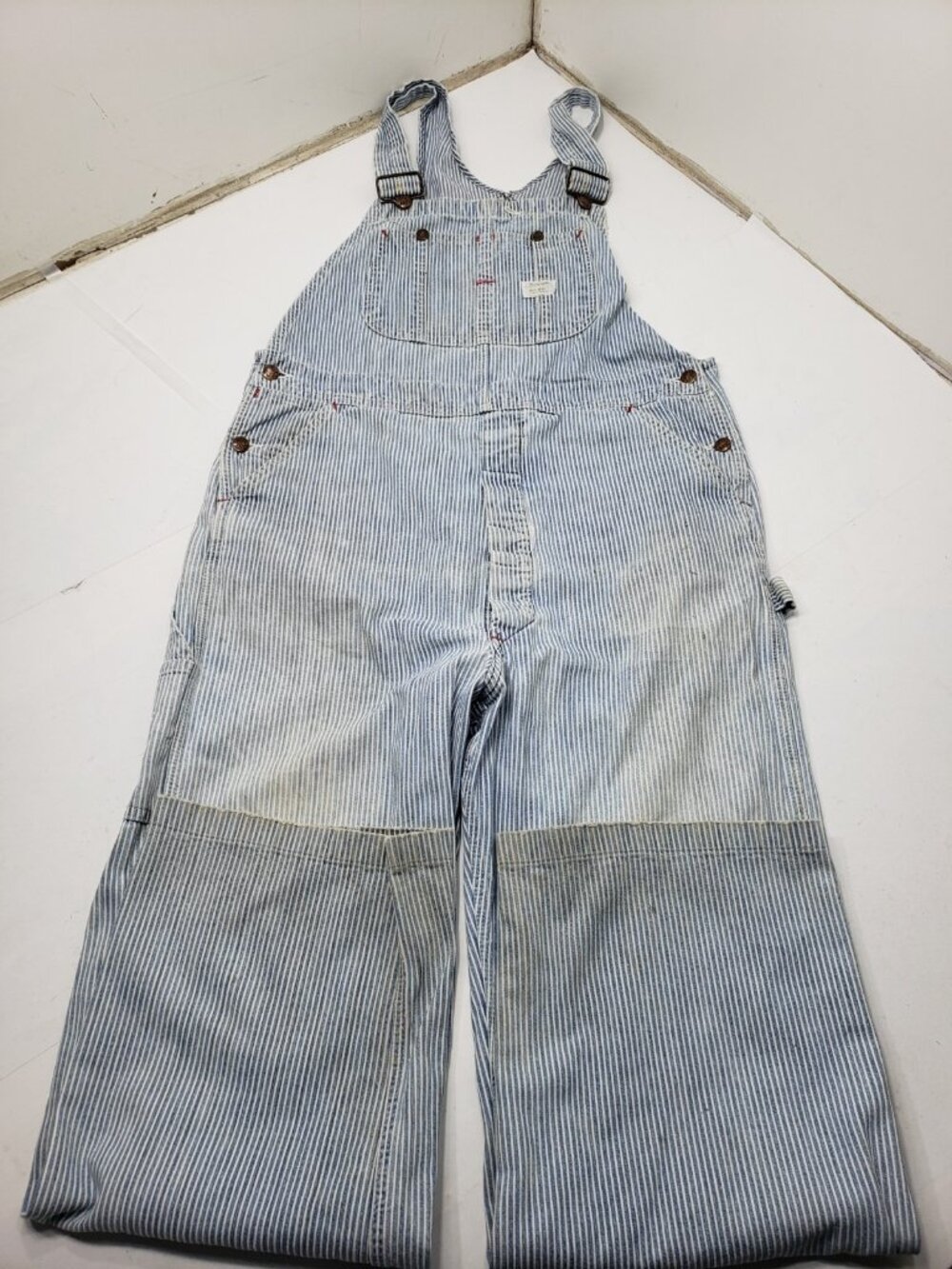 Vintage BIG MAC Square Bak Hickory Stripe Bib Overalls Distressed No Size